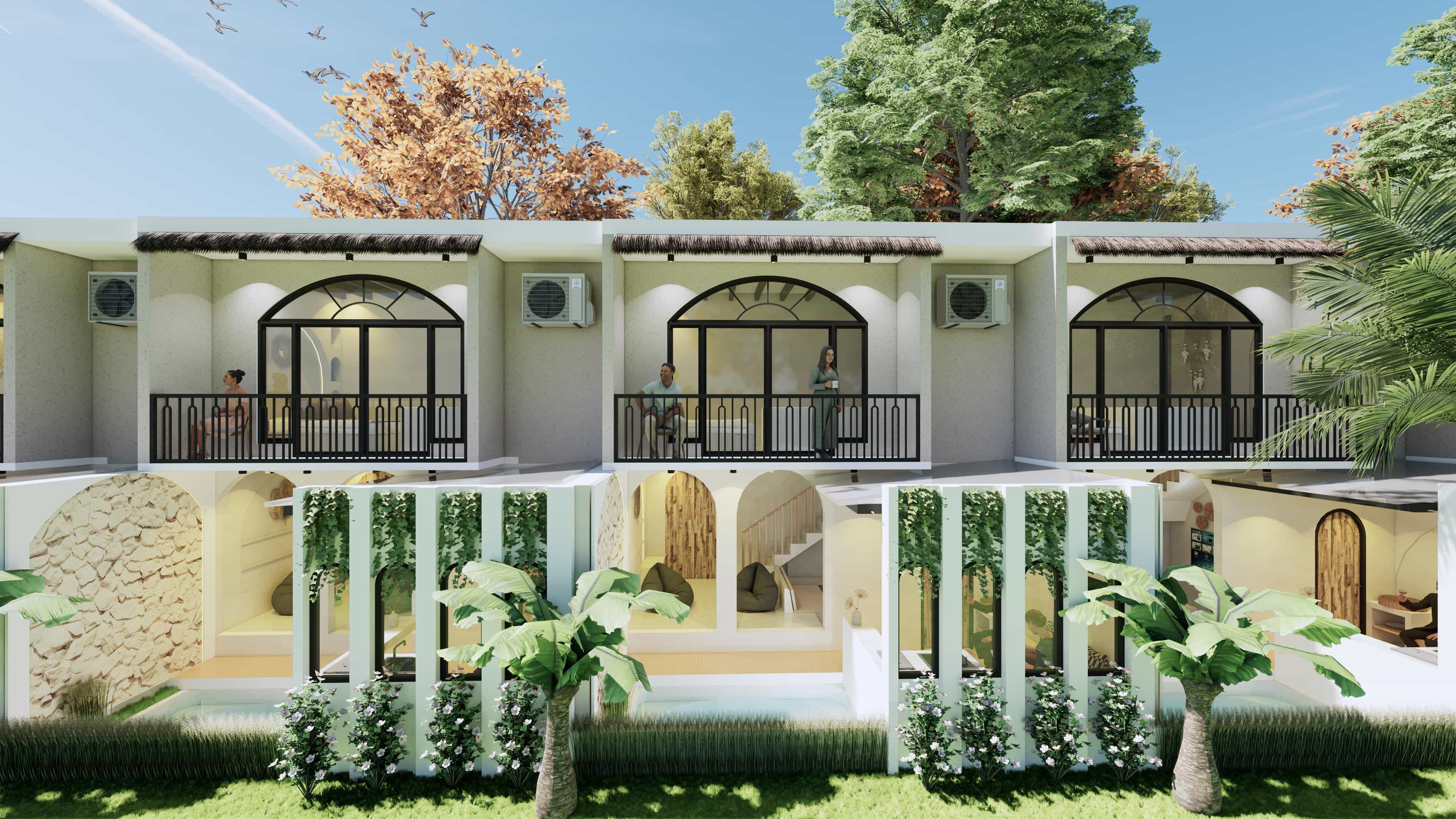 Tampak eksterior Villa Lodji Svarga 2 yang elegan dan mewah di Yogyakarta